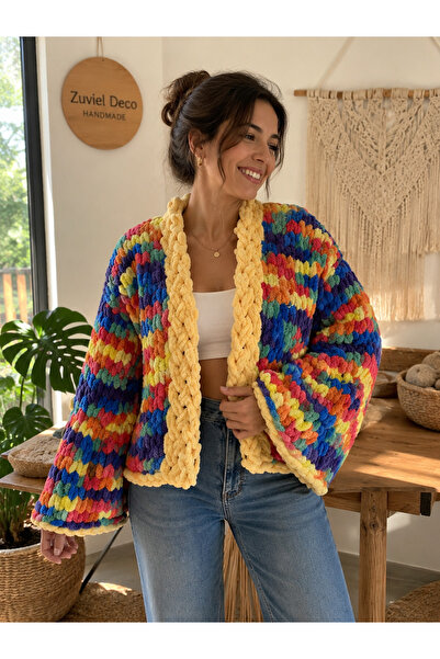 Zuviel Deco Handmade El yapımı renkli puffy chunky hırka