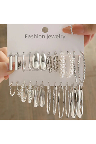 Choice أقراط لؤلؤ فضي عتيقة من AESilver مكونة من 24 قطعة للنساء بتصميم هندسي ...