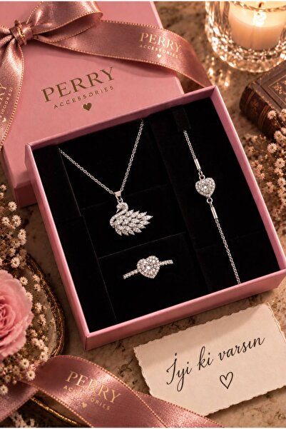 perry accessories kararmaz çelik kuğu çelik set mor pembe beyaz kuğu seti kol...