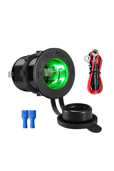 Choice4 Green with wire Cigarette Lighter Socket Car Marine Motorcycle ATV RV...