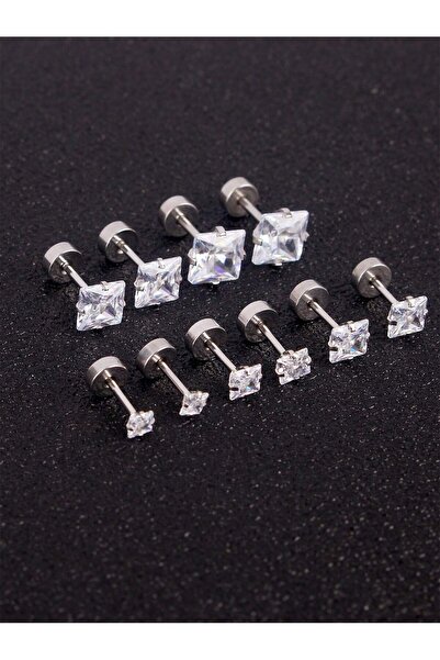 Choice 6pairs set 1-5pairs Simple Square Stainless Steel Stud Earrings For Me...