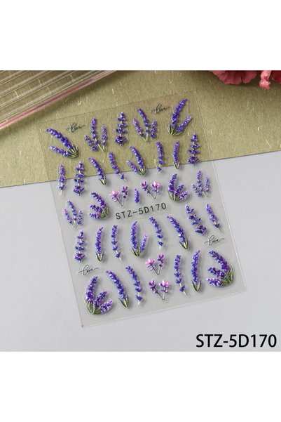 Choice STZ-5D170 قطعتان من ملصقات الأظافر الأنيقة بنقشة زهور الخزامى ثلاثية ا...