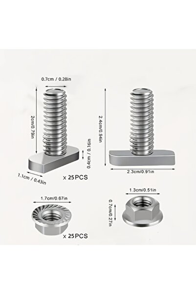 Choice Silver 25Set Stainless SteelT-Type Bolt,Square Head Screws for Grooves...