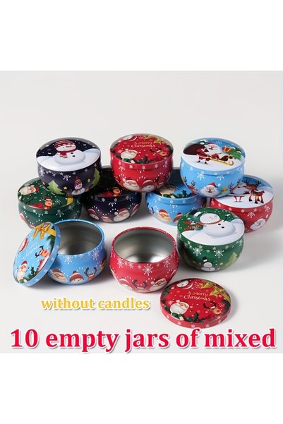Choice 10Pcs-Mixed Colors 10 Pcs Festive Christmas Candle Jars - Metal Tin Bo...