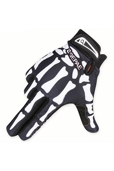 choice2 L White Full Finger Gloves Skeleton Print Warm Sport Cycling Glove Me...