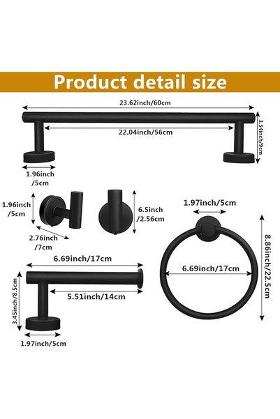 Arabest 5-Piece Matte Black Bathroom Hardware Set,SUS304 Stainless Steel Wall Mounted Towel Bar,Toilet Paper Holder,Towel Ring and Robe Hooks