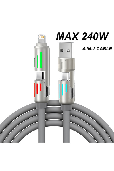Choice 1m Gray 4-in-1 240W USB Type C Silicone Fast Charging Cable, For iPhon...