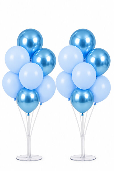 Parti dolabı 2 Adet 7'li Balon Standı Ve 14 Adet Krom Mavi ve Makaron Pastel ...