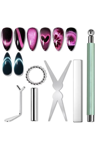 Choice4 Green 6Pcs Nail Magnet Tool Set Cat Eye French Tips Cat Eye Heart Mag...