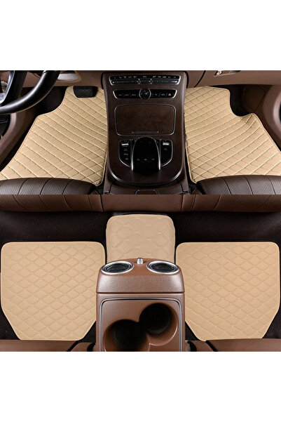 choice2 Beige Car Floor Mats 5Pcs Universal Quality PU Leather Waterproof Aut...