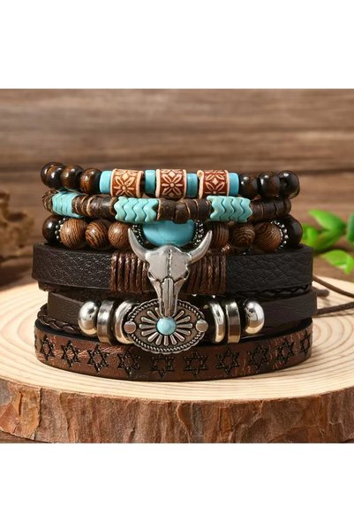 Choice YA7298-1 6pcs/Set Retro Western Cowboy Style Beaded Bracelets Bohemia ...