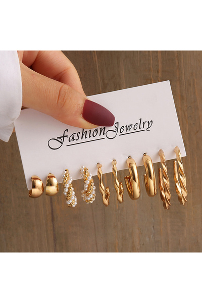 Choice OV54469 Gold Color Vintage Geometry Pearl Earrings Set Metal Twine Squ...