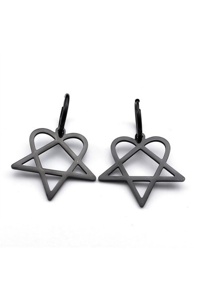 Choice A BK Goth Heartagram Star Dangle Hoop Earring Women Stainless Steel Bl...