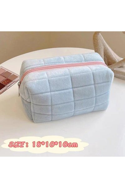 choice2 Blue Large Women Zipper Makeup Organizer Handbag Solid Fur Cosmetic S...