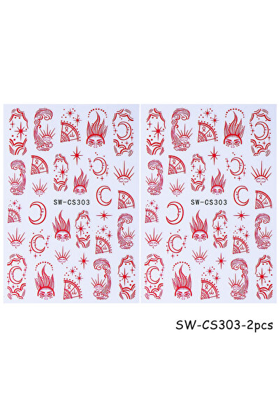 Choice SW-CS303-2pcs 2pcs Star Nail Art Stickers 3D Retro Red Sun Star Moon L...