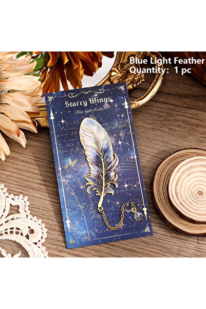Choice Blue Light Feather 1 pc Metal Bookmarks with Chain Pendant Colorful Fe...