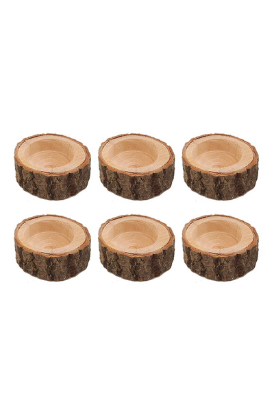 Choice Brown 6 Pack Wooden Decorative Candle Holder, Vintage Wooden Tealight ...