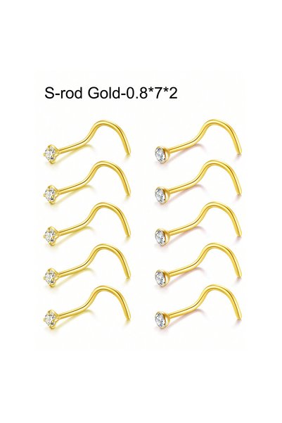 Choice19 0.8x7x2mm 10Pcs Nose Studs Nose Rings for Women 18G 20G L Shaped Cor...