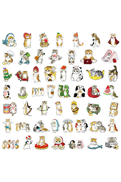 Choice 50pcs 50/100 Pcs Cute HD Ink Wash Cat Stickers PET Clear Thick Waterpr...