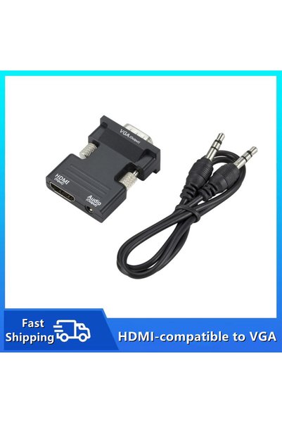 Choice محول HDMI إلى VGA أسود متوافق مع كابل صوت 3.5 مم بدقة 1080 بكسل من أنث...
