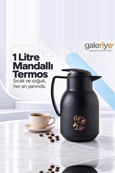 Galeriyo 1 Lt Cam Hazneli Termos Coffee Is My Life (Top Push) Siyah