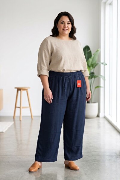 elma abone Super Battal Women's Viscose Pants with Elastic Waist