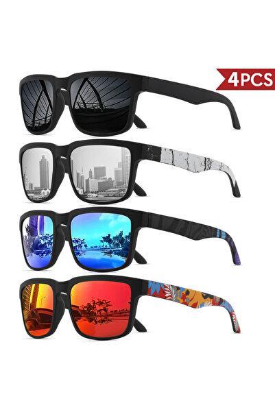 Choice12 4PCS-10 4PCS Square Sports Sunglasses with Designer Temple Pattern -...