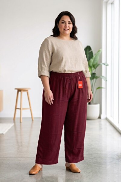 elma abone Super Battal Women's Viscose Pants with Elastic Waist