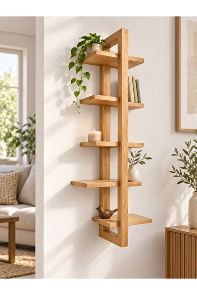 SGT HOME Masif Ahşap Modern Duvar Rafı Dekoratif Çok Katlı Kitaplık Ve Saksıl...