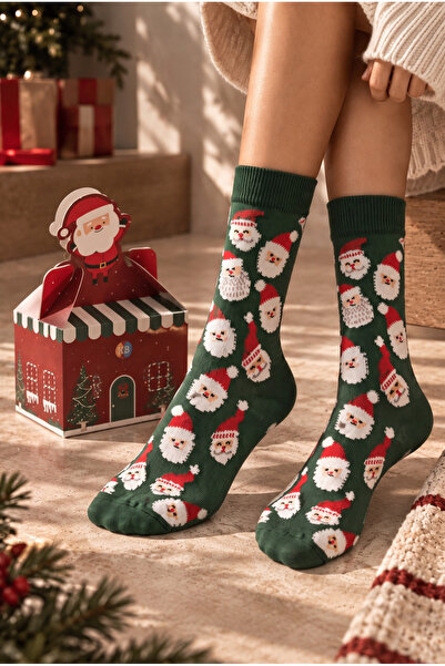 Katia&Bony Unisex Noel Baba Kutulu Pamuklu Soket Çorap Yeşil