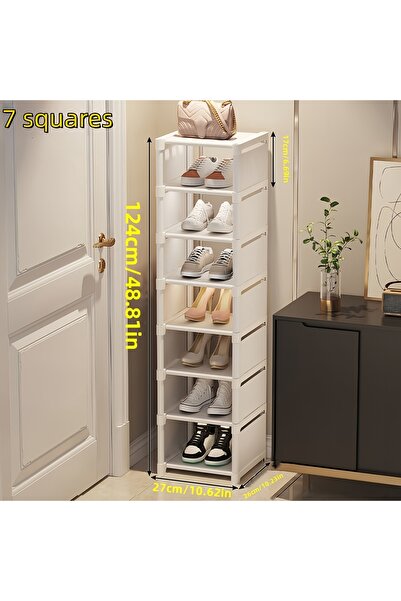 Choice White 7 grid Metal Frame Shoe Rack Multi-Tier Fabric Shelves Space Sav...