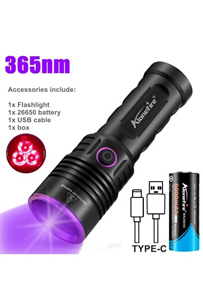 Choice 26650 3x365nm 60W High Power 365nm UV Flashlight Blacklight Rechargeab...