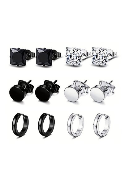 Choice 6 pair B 4-14 Pairs Earrings For Men, Black Earrings Mens Earrings, St...