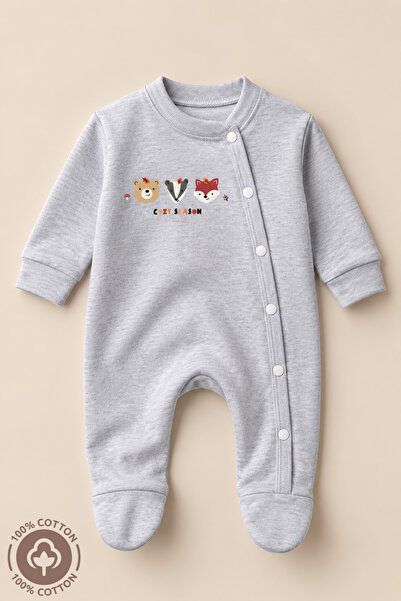 Miniel Unisex Cosy Season Baskılı 0-6 Ay Penye Organik Pamuklu Patikli Bebek ...