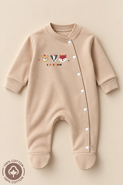 Miniel Unisex Cosy Season Baskılı 0-6 Ay Penye Organik Pamuklu Patikli Bebek ...