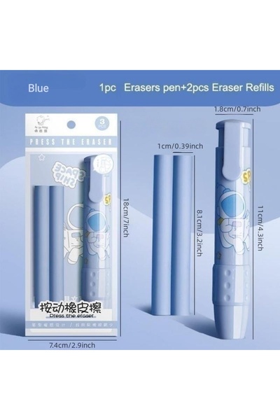 Choice3 Blue Pen Type Eraser Set Replaceable Core, Cute Cartoon Pencil Eraser...