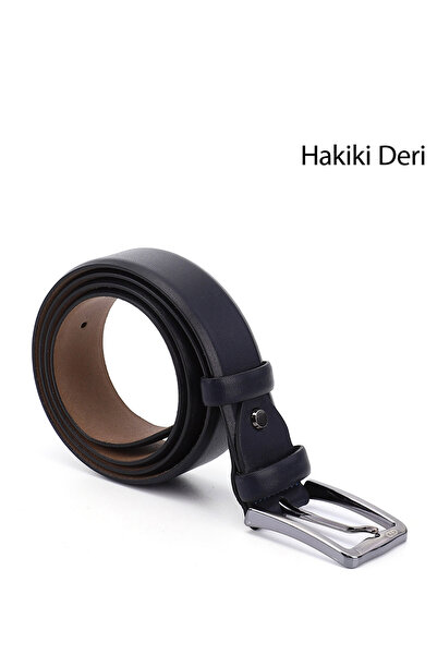 GÖNDERİ(R) Erkek Lacivert Antik Hakiki Deri 3,5 Cm Klasik Kemer