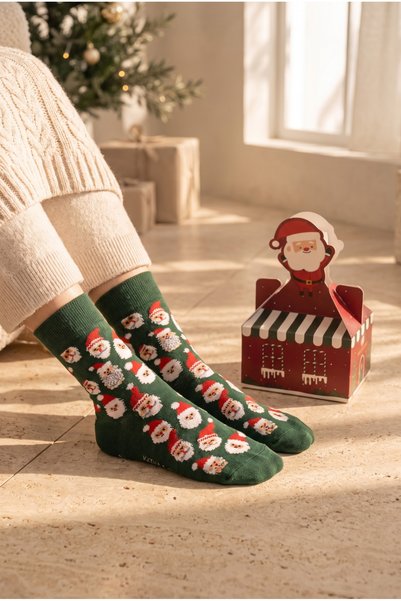 Katia&Bony Unisex Santa Claus Boxed Cotton Socks Green