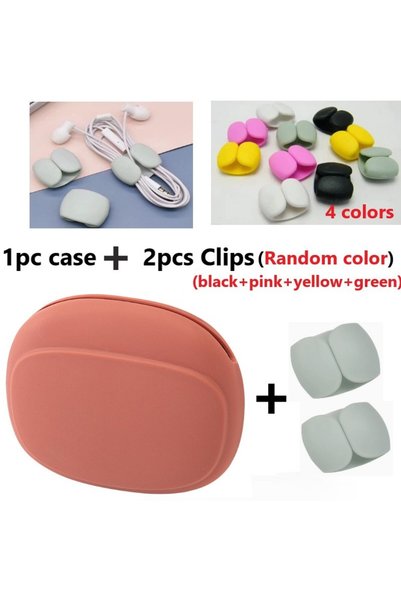 Choice4 red and 2clips Silicone Cell Phone Cable Bag, Data Cable Storage Box,...