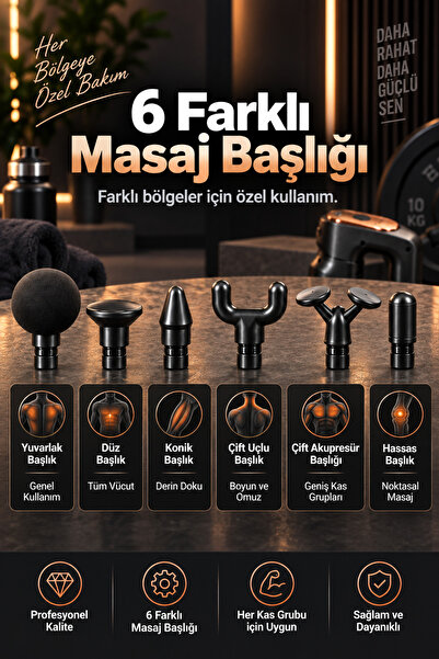 DEMPOWER 6 Başlıklı Şarjlı Masaj Tabancası Ve Titreşimli Masaj Kemeri Seti