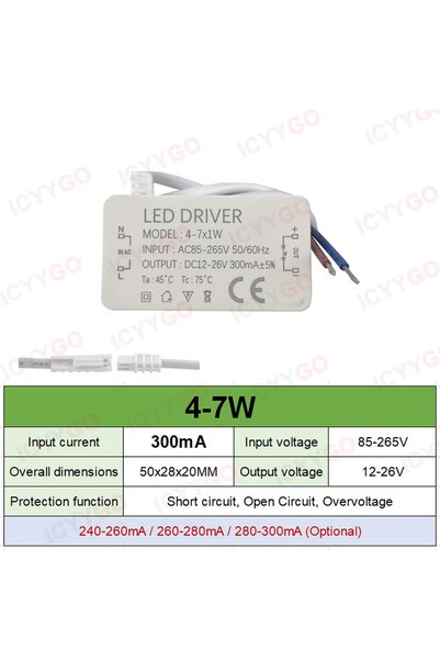 Choice4 محول طاقة LED بتيار متردد 85-265 فولت، 4-7 واط، 300 مللي أمبير، 8 واط...