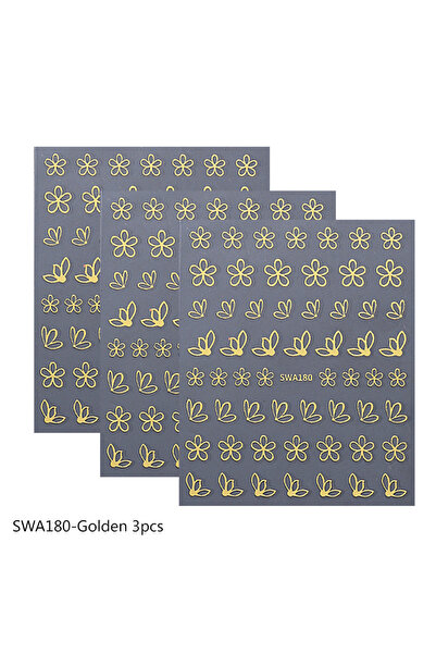 Choice1 SWA180-Gold 3pcs 3pcs Bronzing Leaves Nail Stickers Rose Gold Silver ...