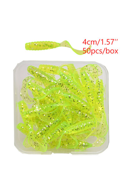 Choice 50pieces a box lightgreen Mrlurion 4cm soft artificial worm grub lure ...