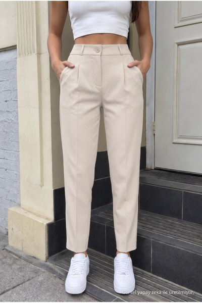 BİKELİFE Women's High Waist Elastic Carrot Cut Pencil Pants