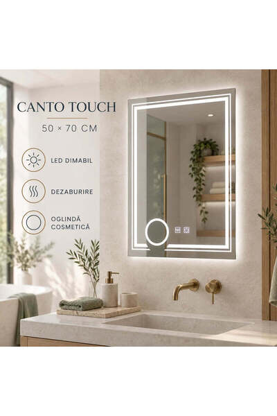 OEM Oglinda LED Rectangulara, 50x70cm, CANTO Touch, Sistem Dezaburire, Dimabila
