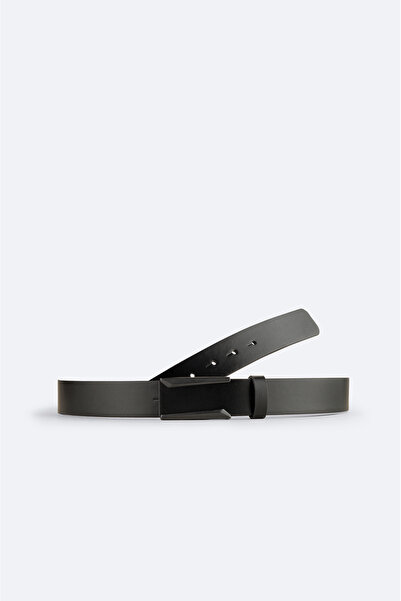 Avva Men's Black Special Cut Hidden Hole 100% Leather Belt B009308