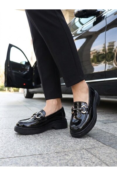 Nesil Shoes Wiss 1803 Black Patent Leather Masculine Women's Shoes