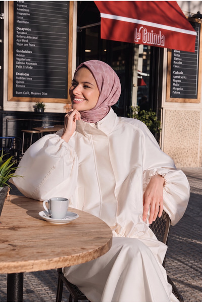 ARMANDA COTTON MONOGRAM GEOMETRİK DESEN EŞARP - PUDRA