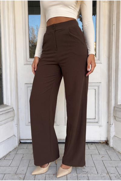 BİKELİFE Women's Coffee Color Relaxed Fit Wide Leg Lycra Pants