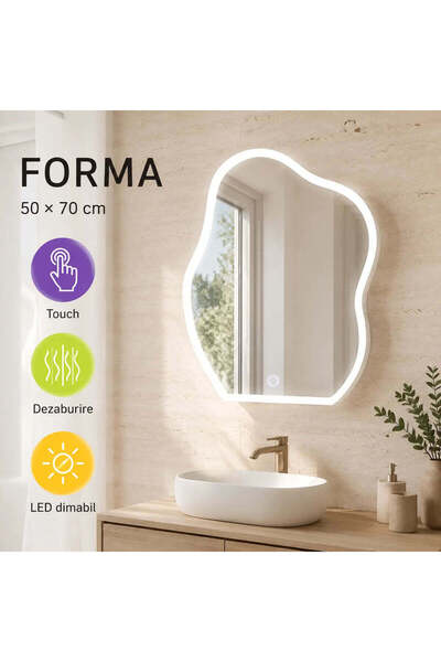 KORMAN Βιολογικός καθρέφτης LED 50x70cm, Σχήμα αφής, Σύστημα αποθάμβωσης, Ρυθ...